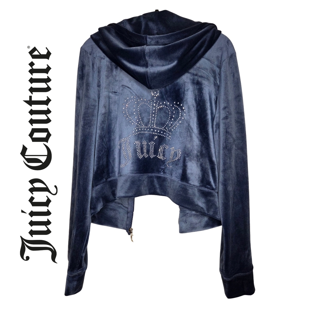 Juicy Couture Velour Regal Blue Hoodie With Bling Crown Logo